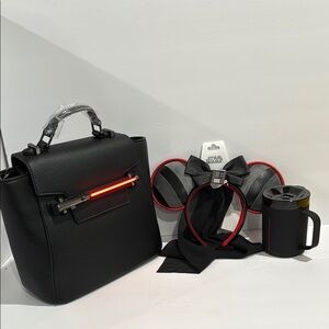 Star Wars Black Leather Light-up Crossbody, Park Ears, and Steal Vader Mug Set